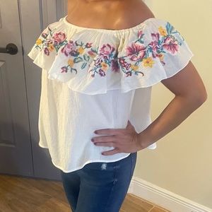 Fun, Festive & Flowy off the shoulder top